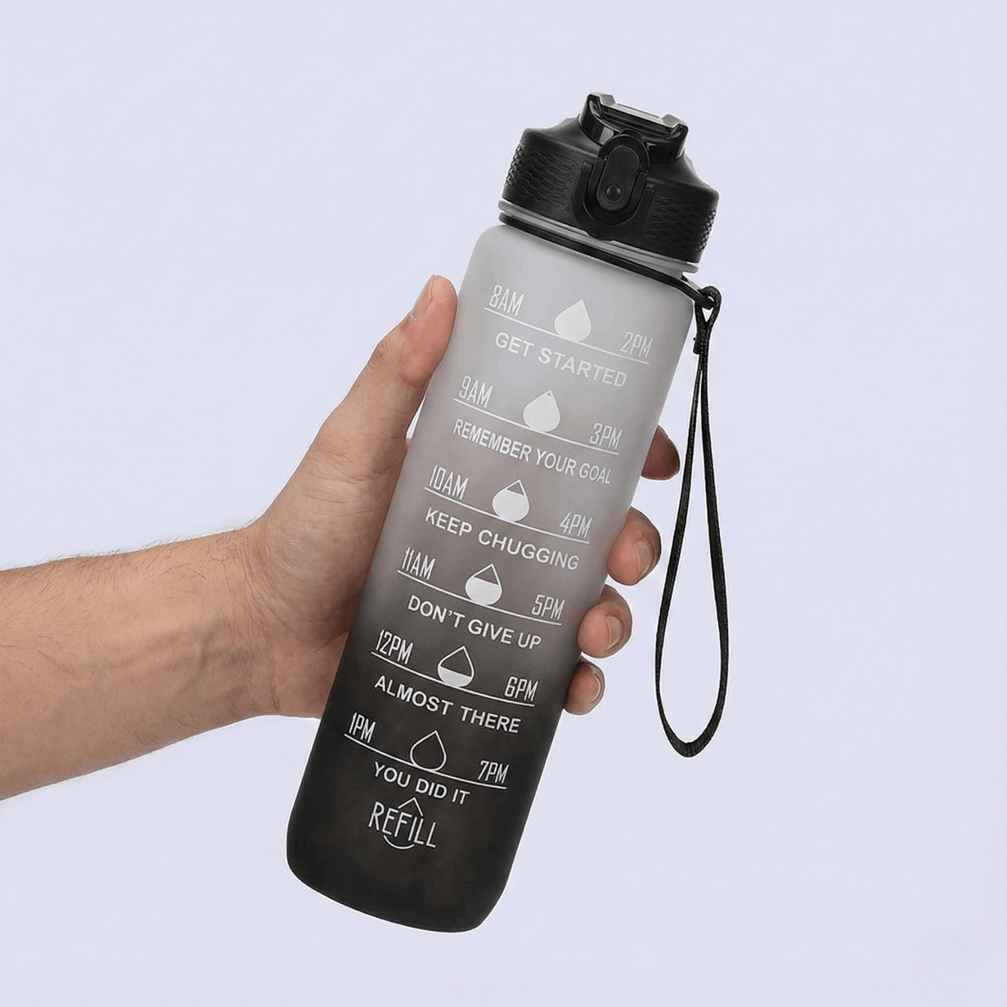 Gourde motivationnelle anti-fuite 1L - Noire