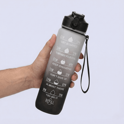 Gourde motivationnelle anti-fuite 1L - Noire