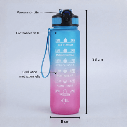Gourde motivationnelle anti-fuite 1L - Bleu